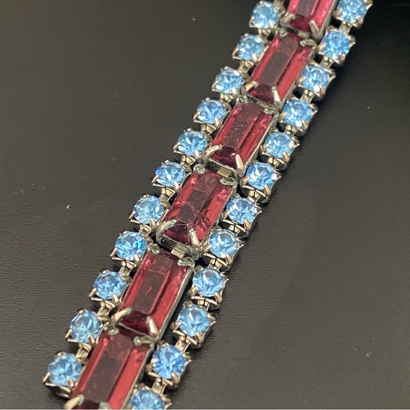 Vintage Unsigned Pave Topaz & Amethyst Rhinestones 7” Bracelet 18g. - Picture 14 of 16